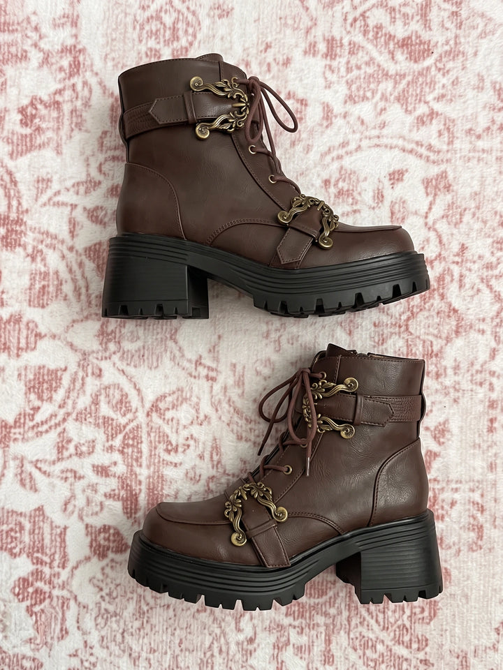 Mignettine Ornate Buckle Lug Boots
