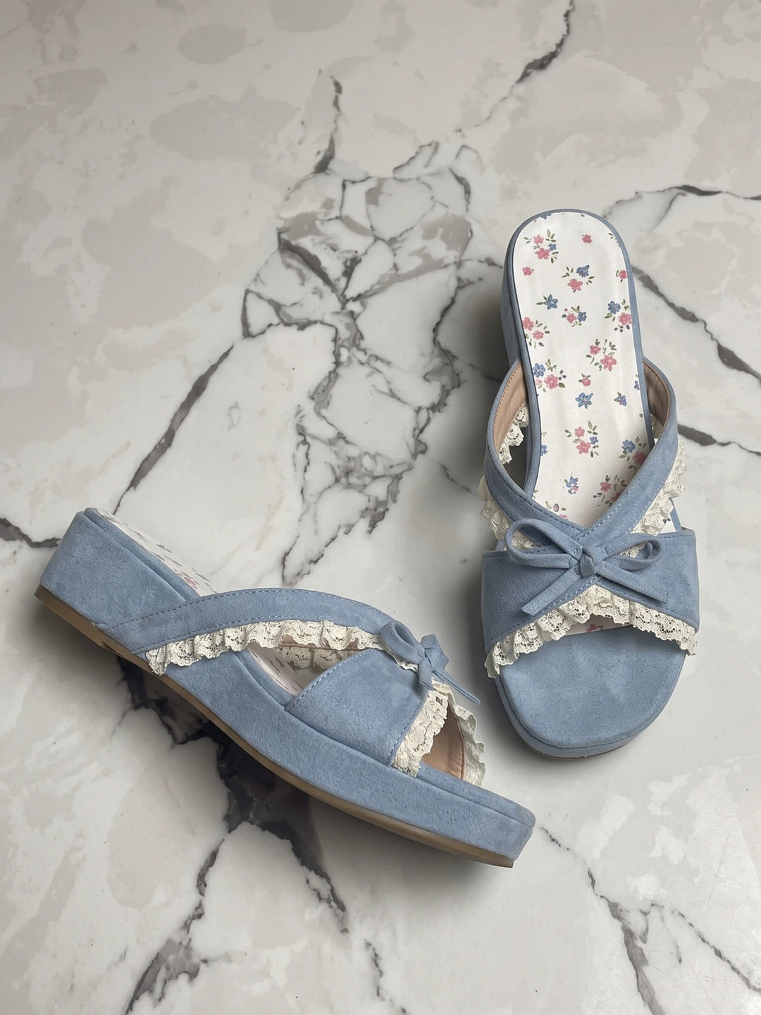 Mignettina Floral Ruffle Wedge Slides