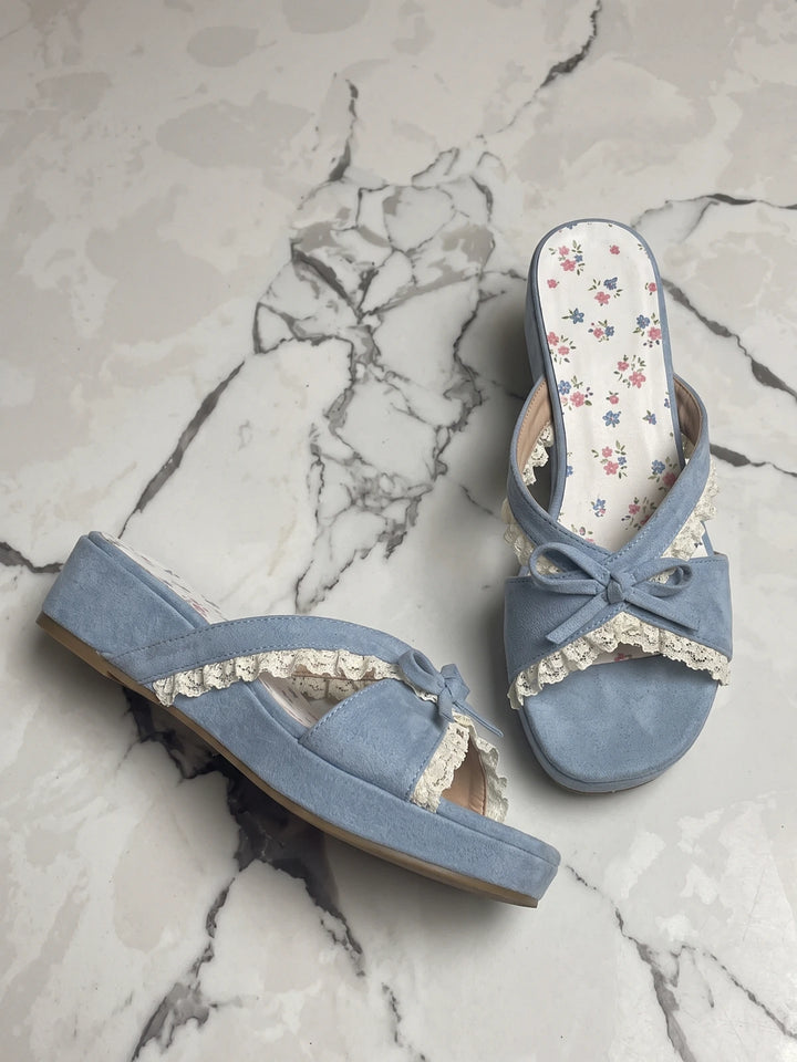 Mignettina Floral Ruffle Wedge Slides