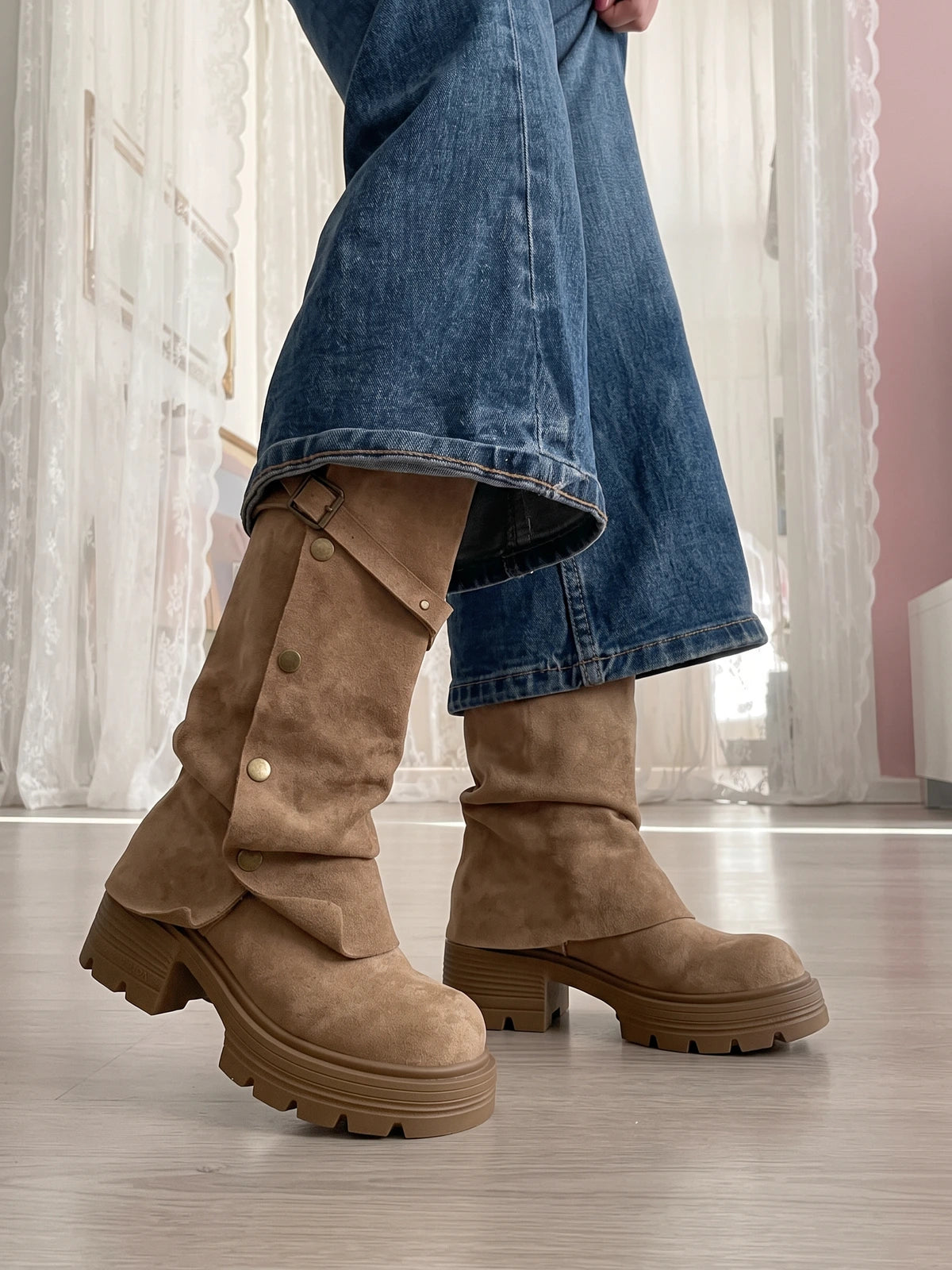 Ottavia Suede Buckle Knee-High Boots