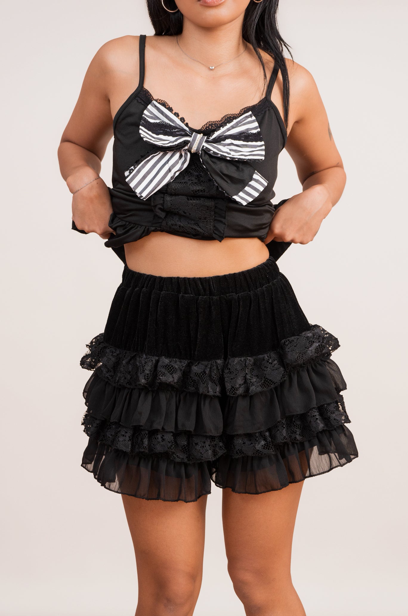Monochrome Bow Three-Piece Outfit Set