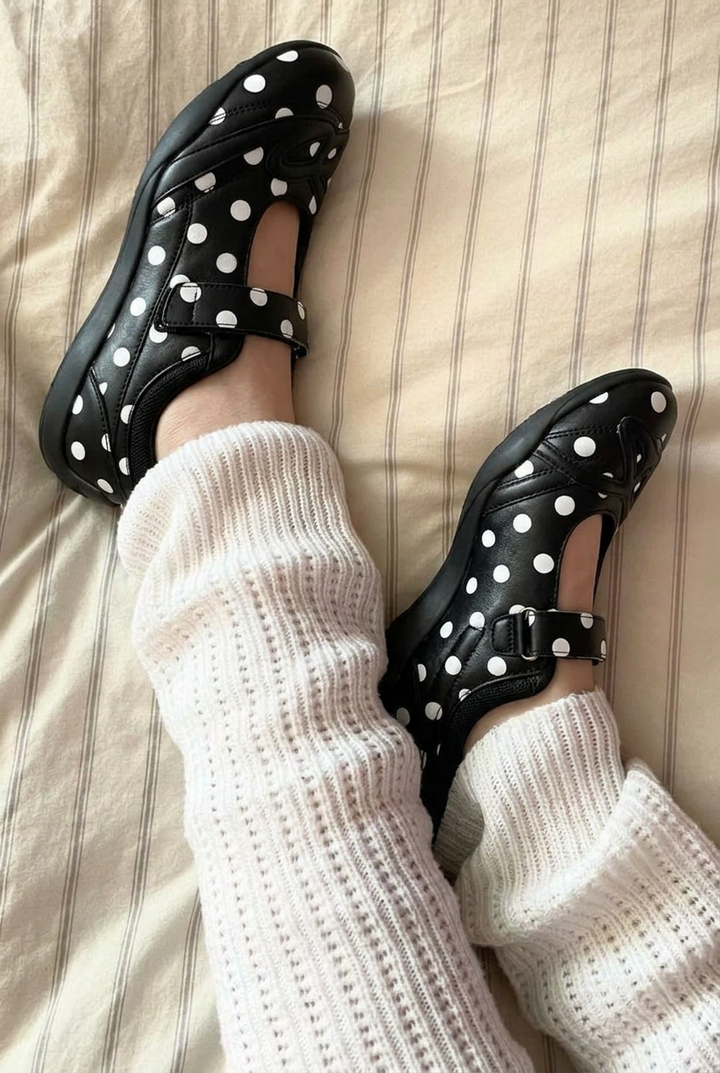 Polka Dot Strap On Flats