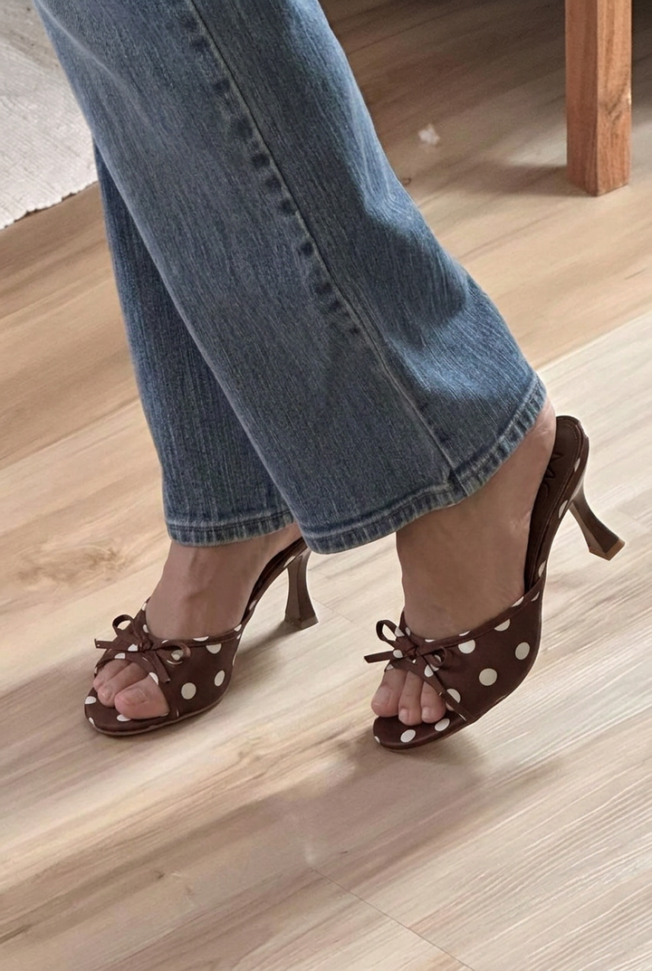 Polka Dot Strappy High-Heeled Sandals
