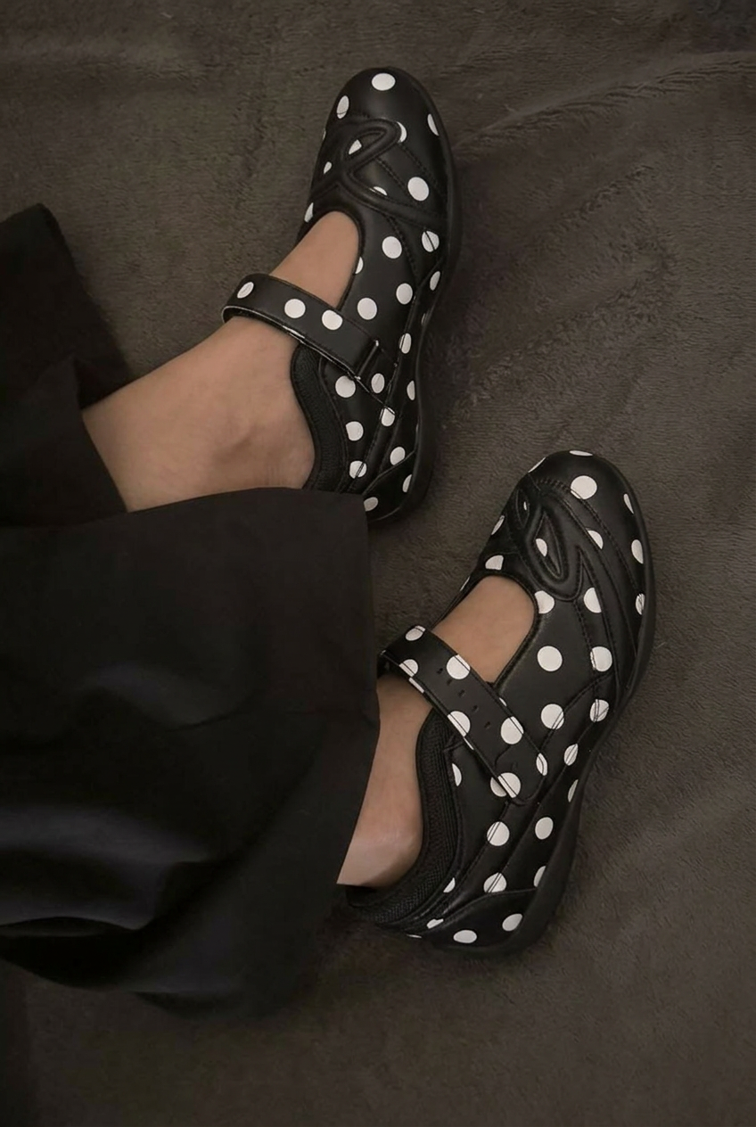 Polka Dot Strap On Flats