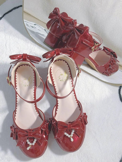 Pearl Bow Round-Toe Lolita Heels