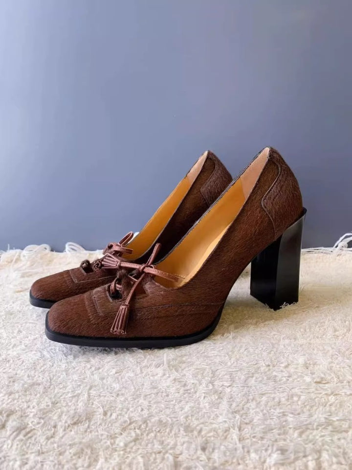 Retro Square Toe Bow Heels