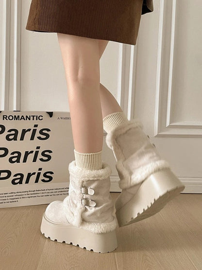 Thick Sole Fleece Mid-Calf Snow Boots