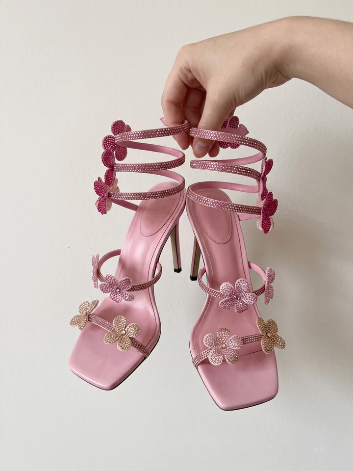 Roxane Rhinestone Floral Stiletto Sandals