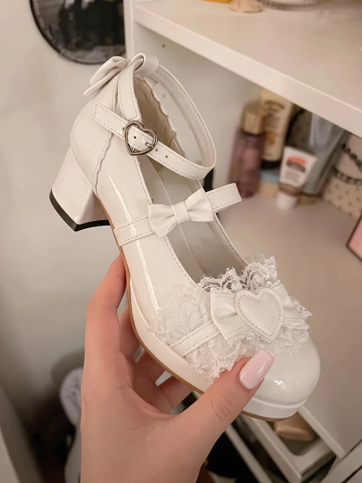 Apolline Lace Ruffle Mary Jane Heels