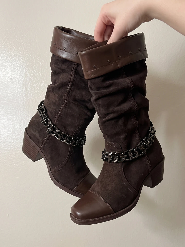 Ombelline Suede Chain Mid-Calf Boots