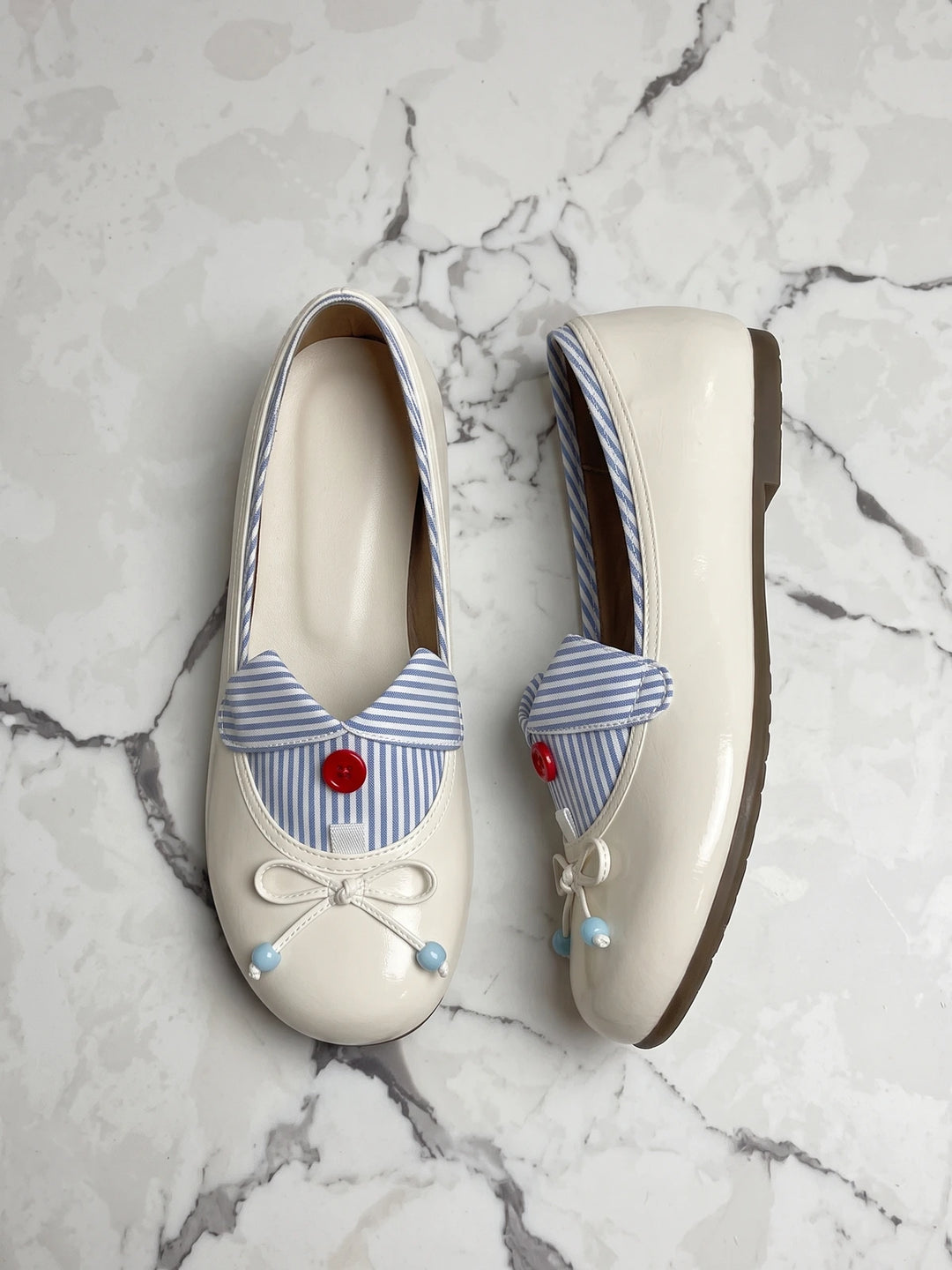 Mignettiane Striped Bow Ballet Flats