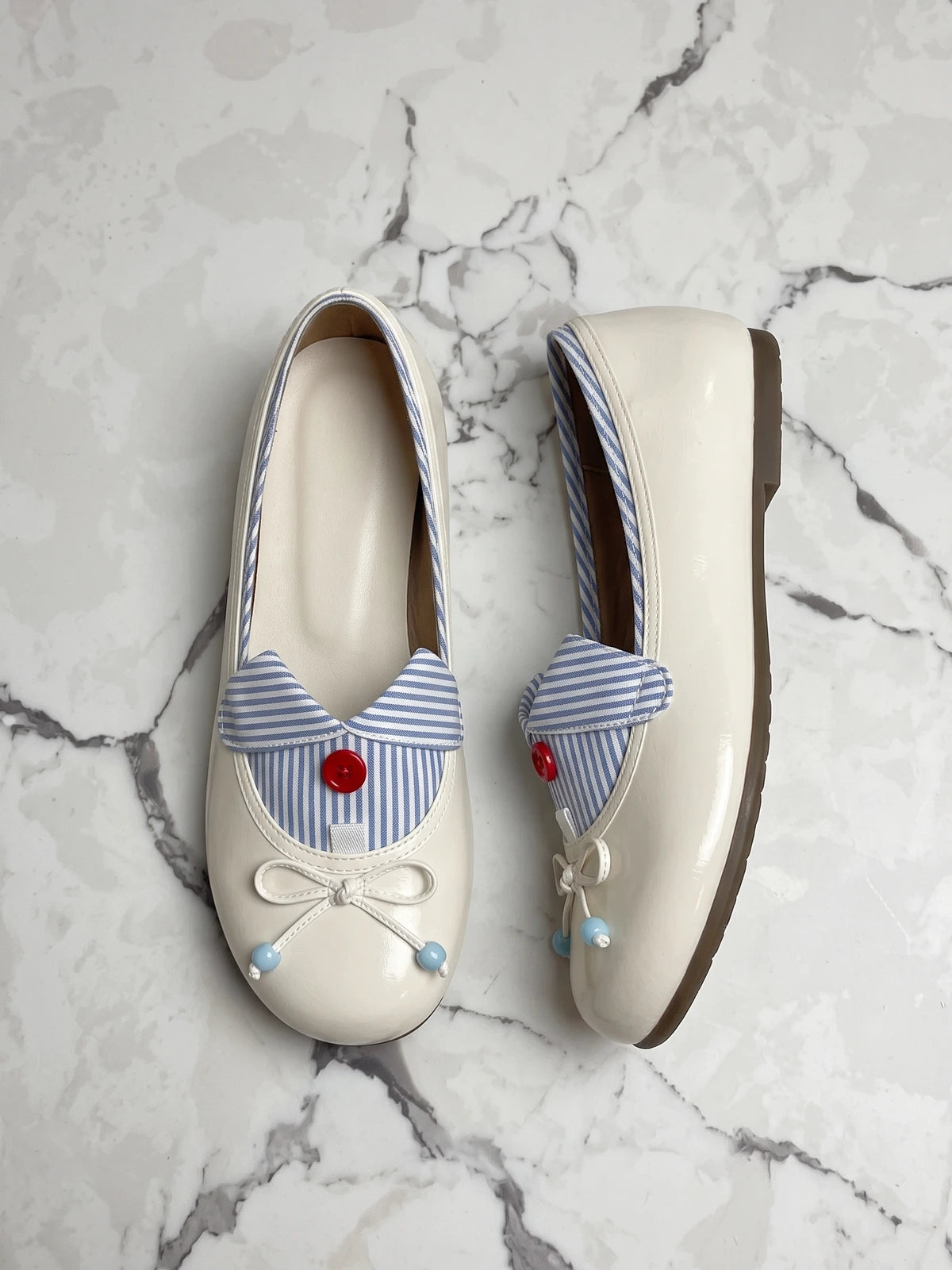 Mignettiane Striped Bow Ballet Flats