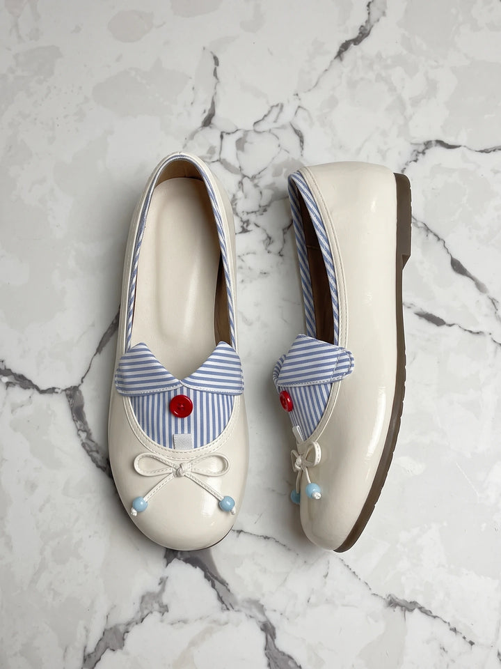 Mignettiane Striped Bow Ballet Flats