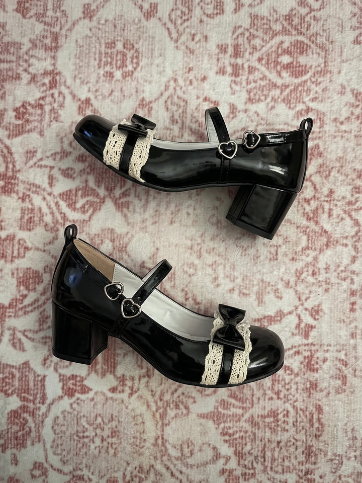 Fleurie Lace Bow Mary Jane Heels