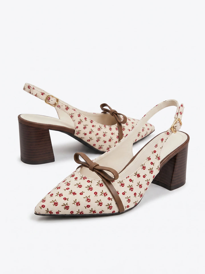 Zoe Floral Bow Slingback Heels