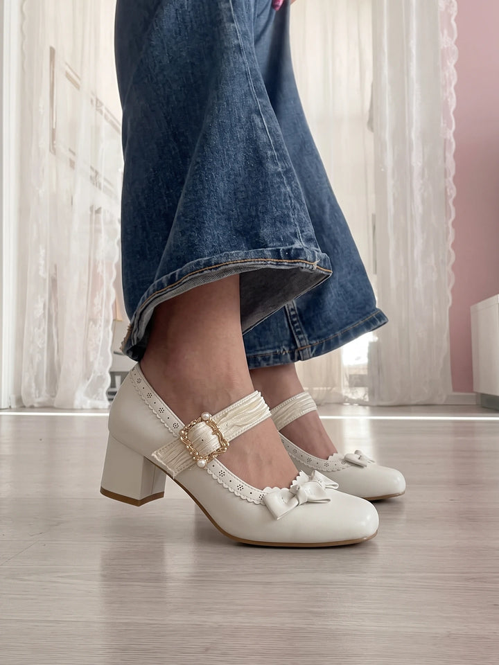 Mirelline Pearl Buckle Mary Jane Heels
