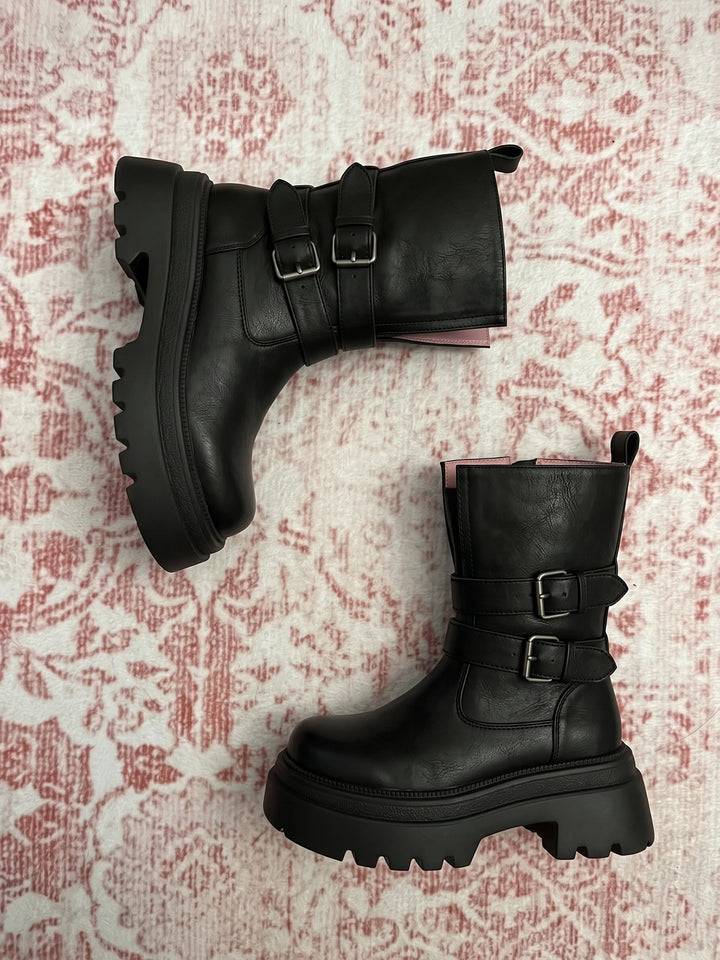 Viollette Buckle Mid-Calf Lug Boots