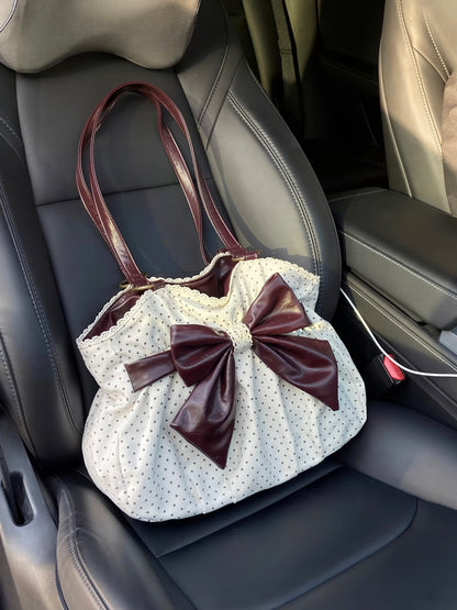 White Polka Dot Bow Shoulder Bag