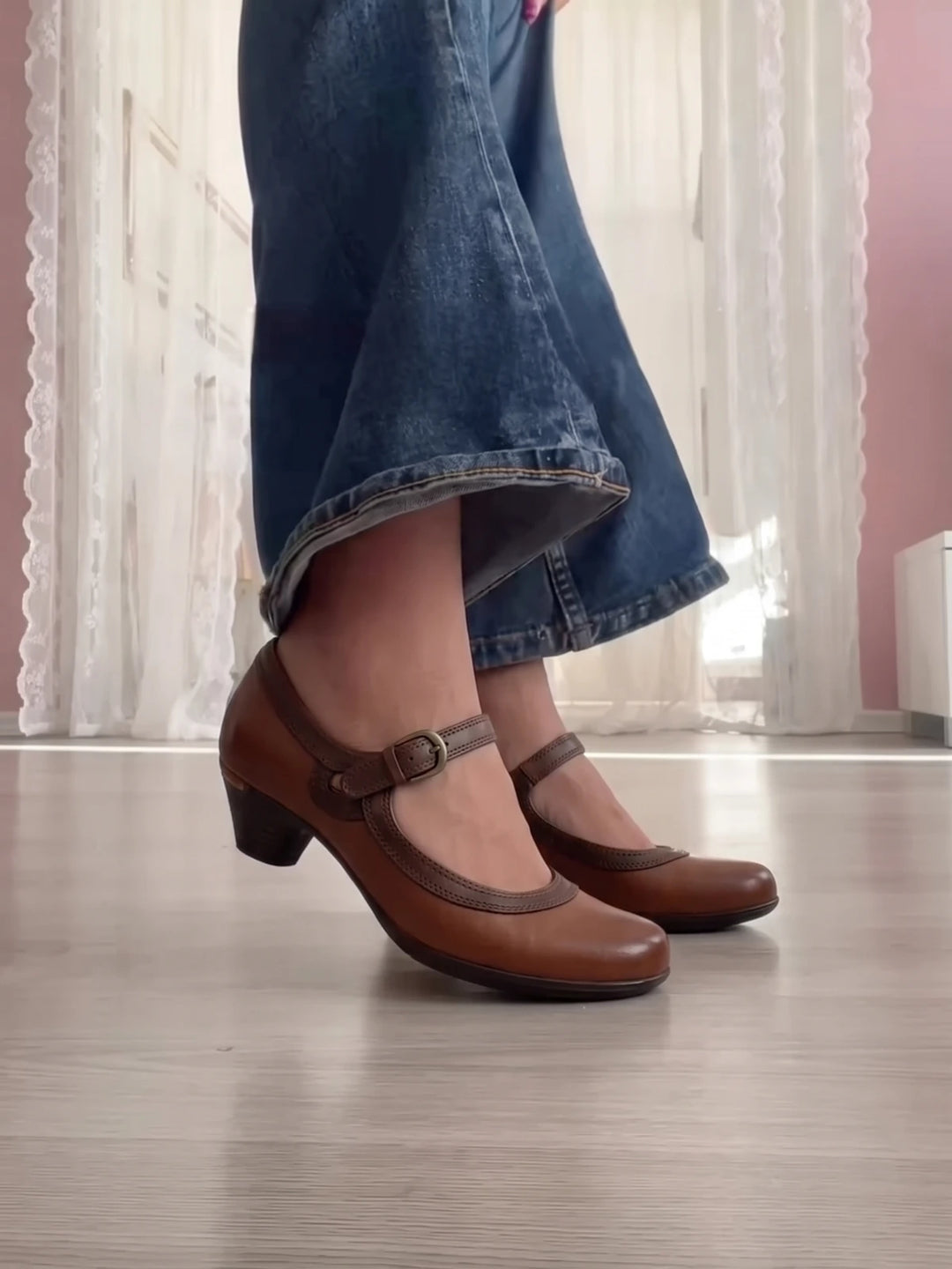 Violaine Dual-Tone Leather Mary Jane Heels