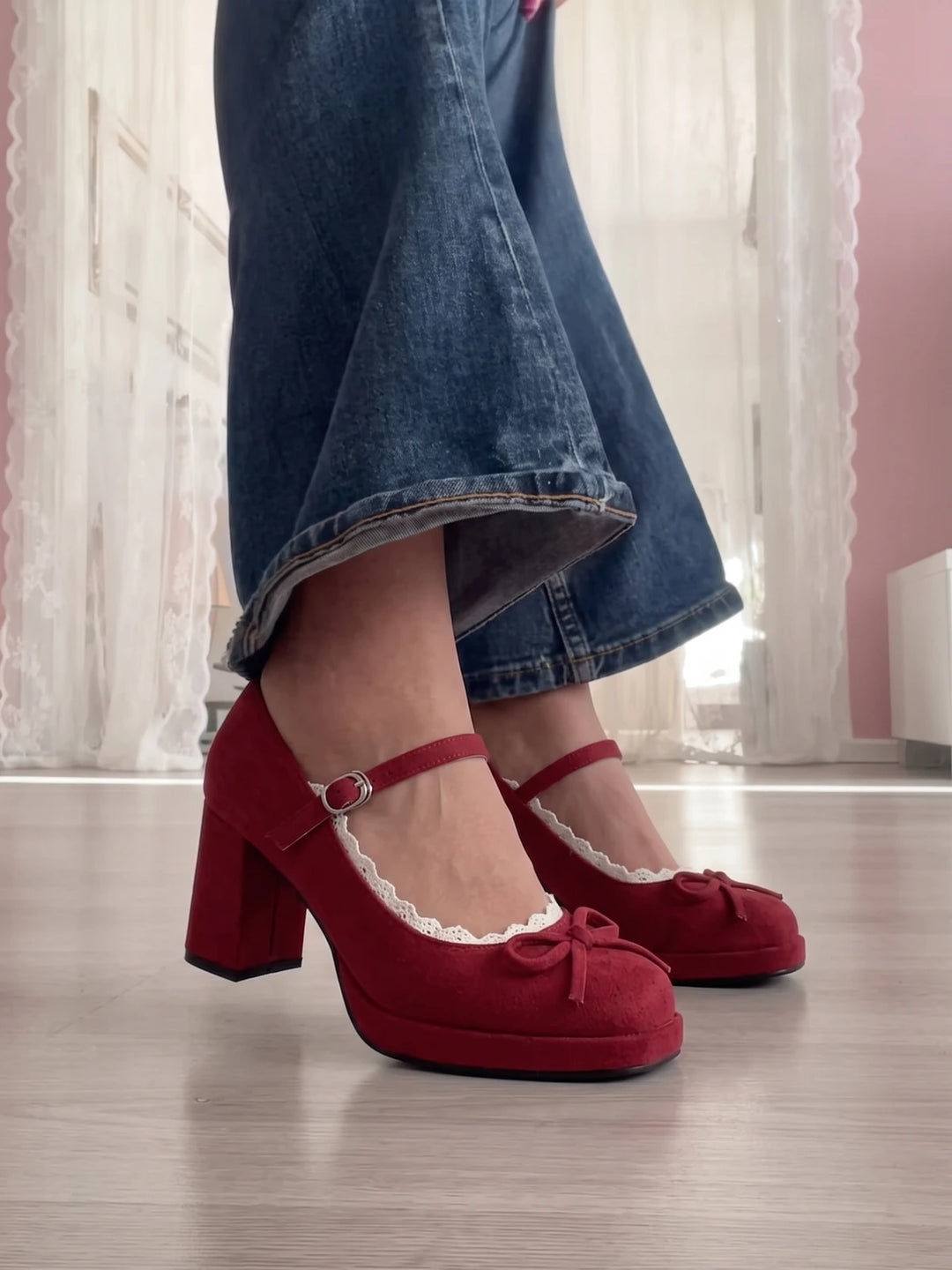Mireillette Lace Bow Mary Jane Heels