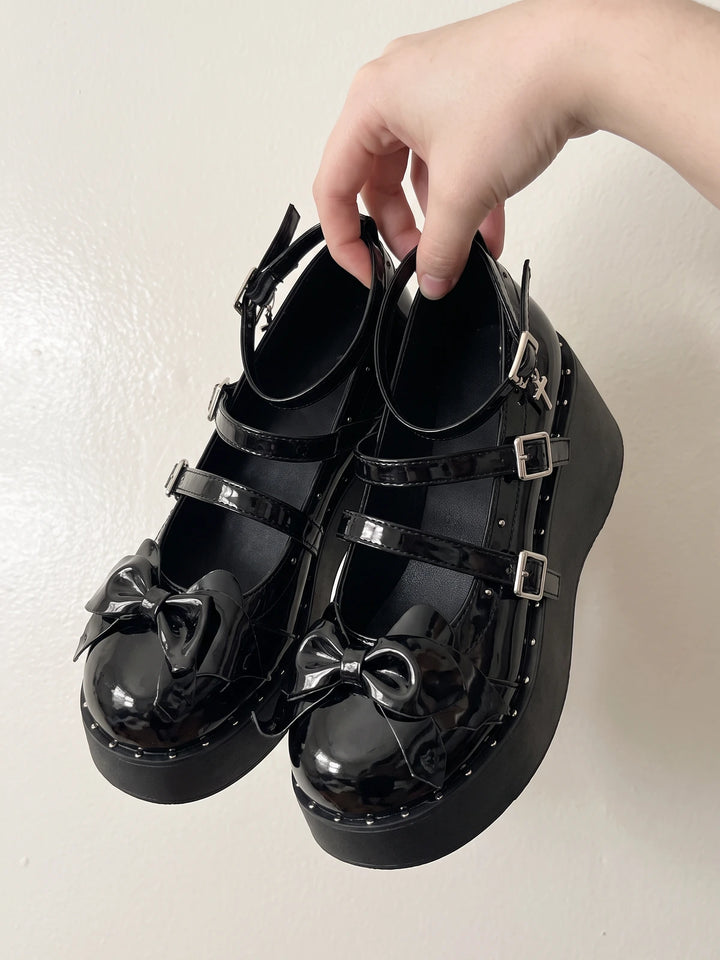 Ottaviolette Studded Patent Bow Mary Jane Platforms