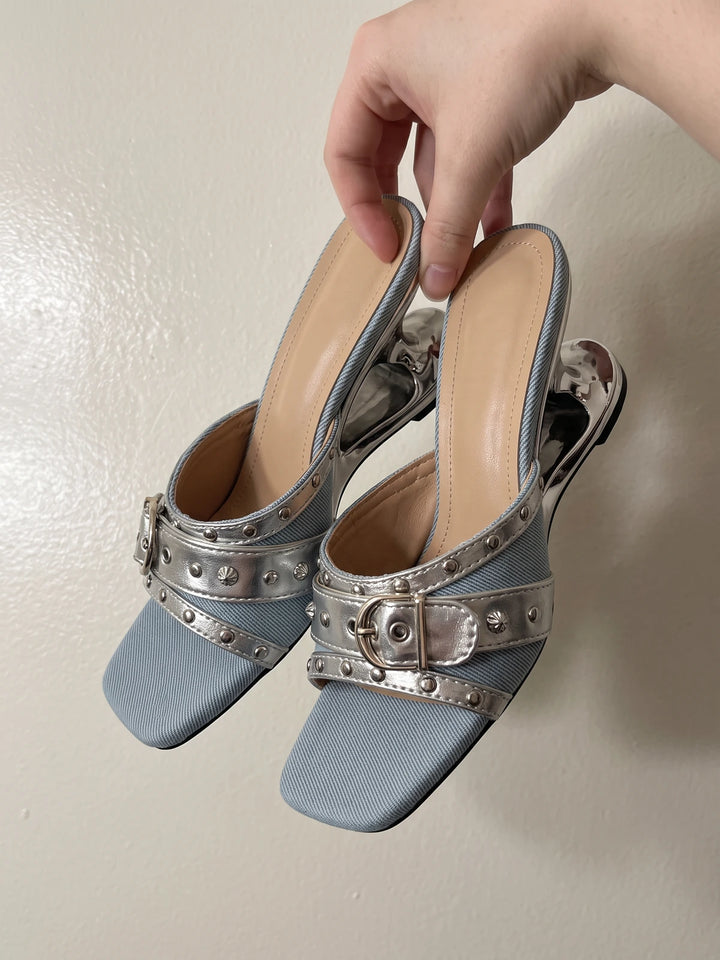 Lucienne Denim Studded Mules