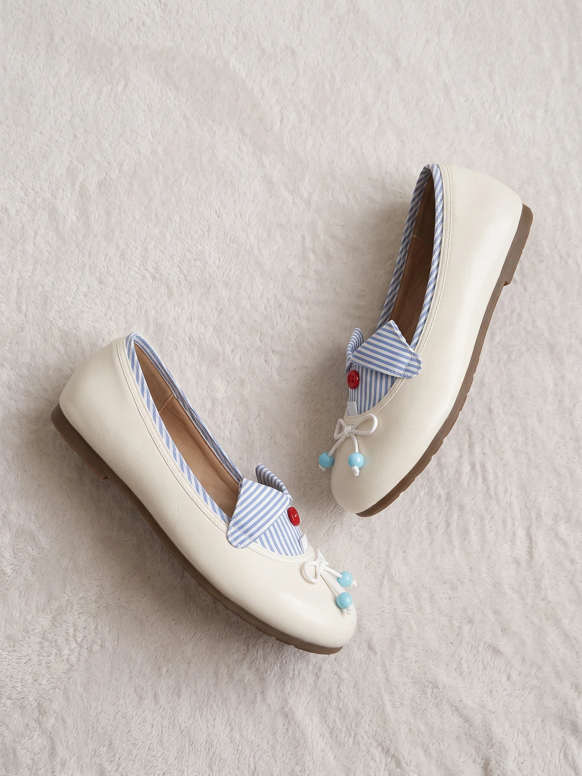 Mignettiane Striped Bow Ballet Flats