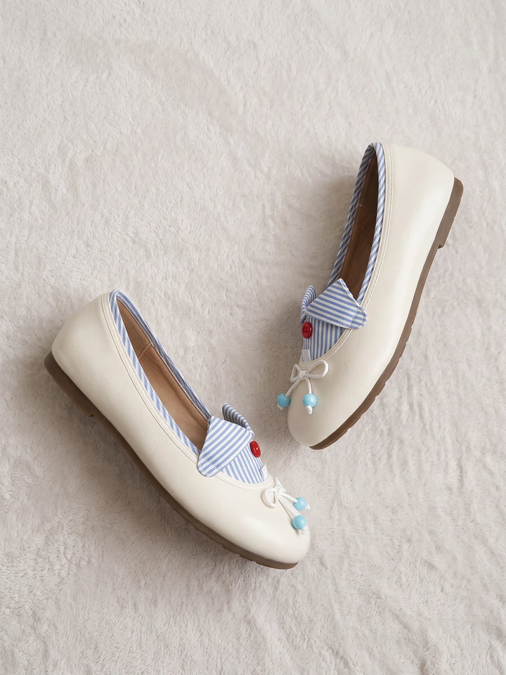 Mignettiane Striped Bow Ballet Flats