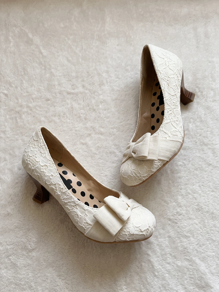 Mignettelle Floral Lace Bow Heels