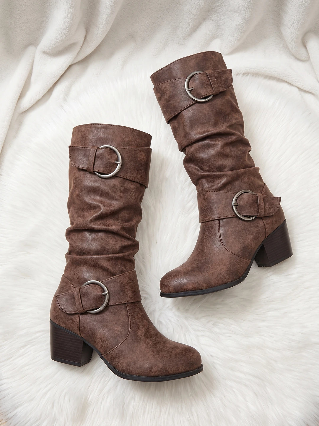 Vincenzia Slouchy Buckle Mid-Calf Boots