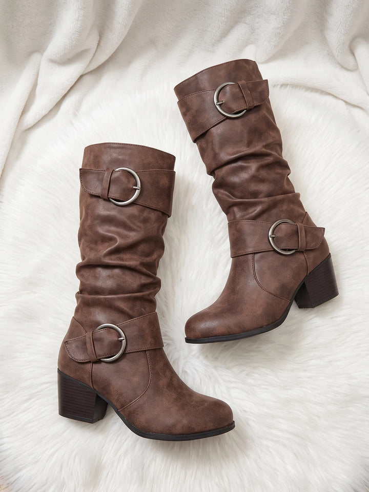 Vincenzia Slouchy Buckle Mid-Calf Boots