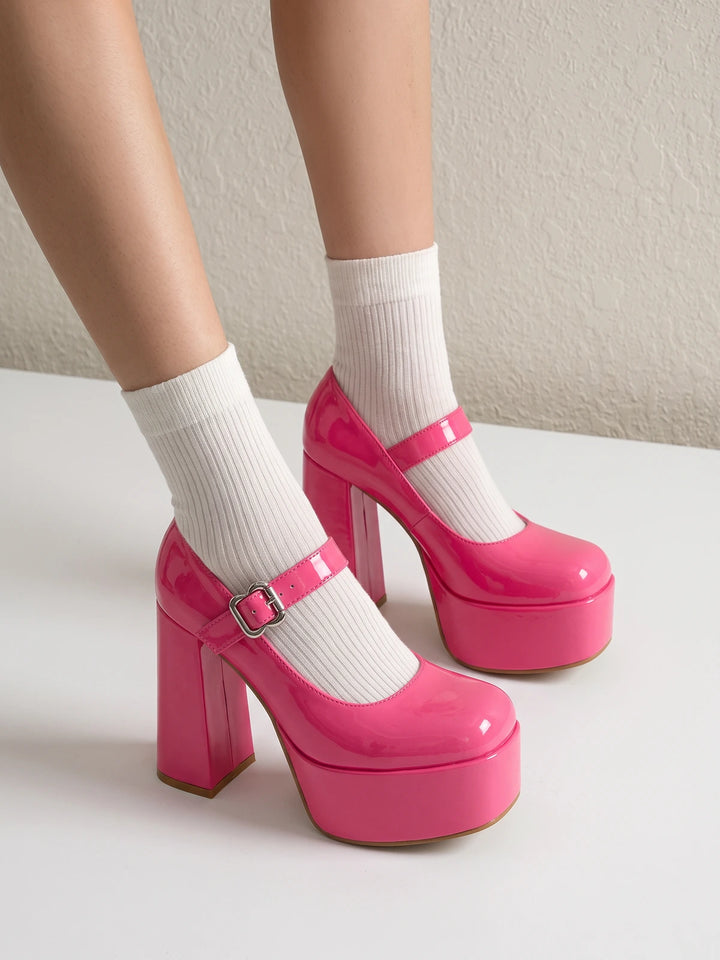 Zorina Hot Pink Patent Mary Jane Heels