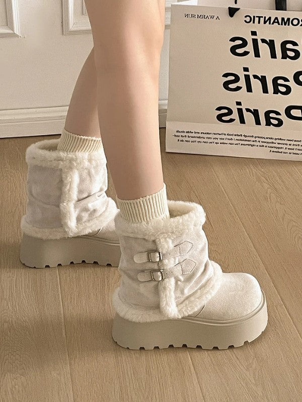 Thick Sole Fleece Mid-Calf Snow Boots