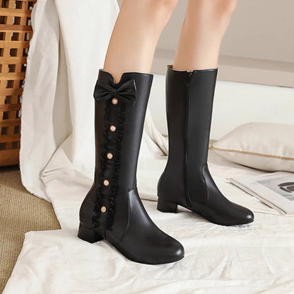 Princess Pearl Bow High-Top Boots