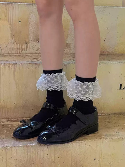 Lace Trim Girly Mid-Calf Socks