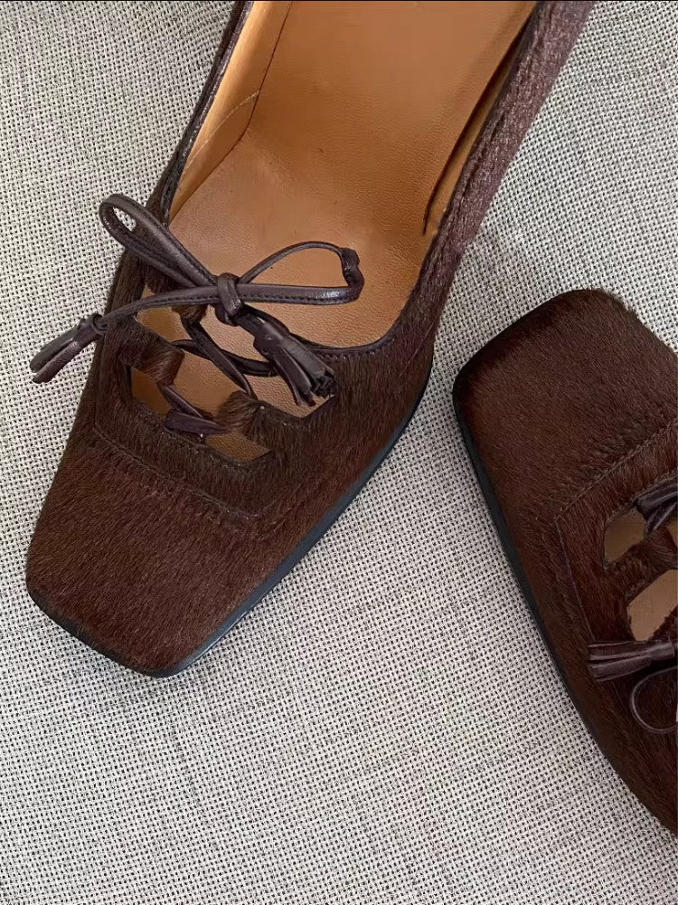 Retro Square Toe Bow Heels