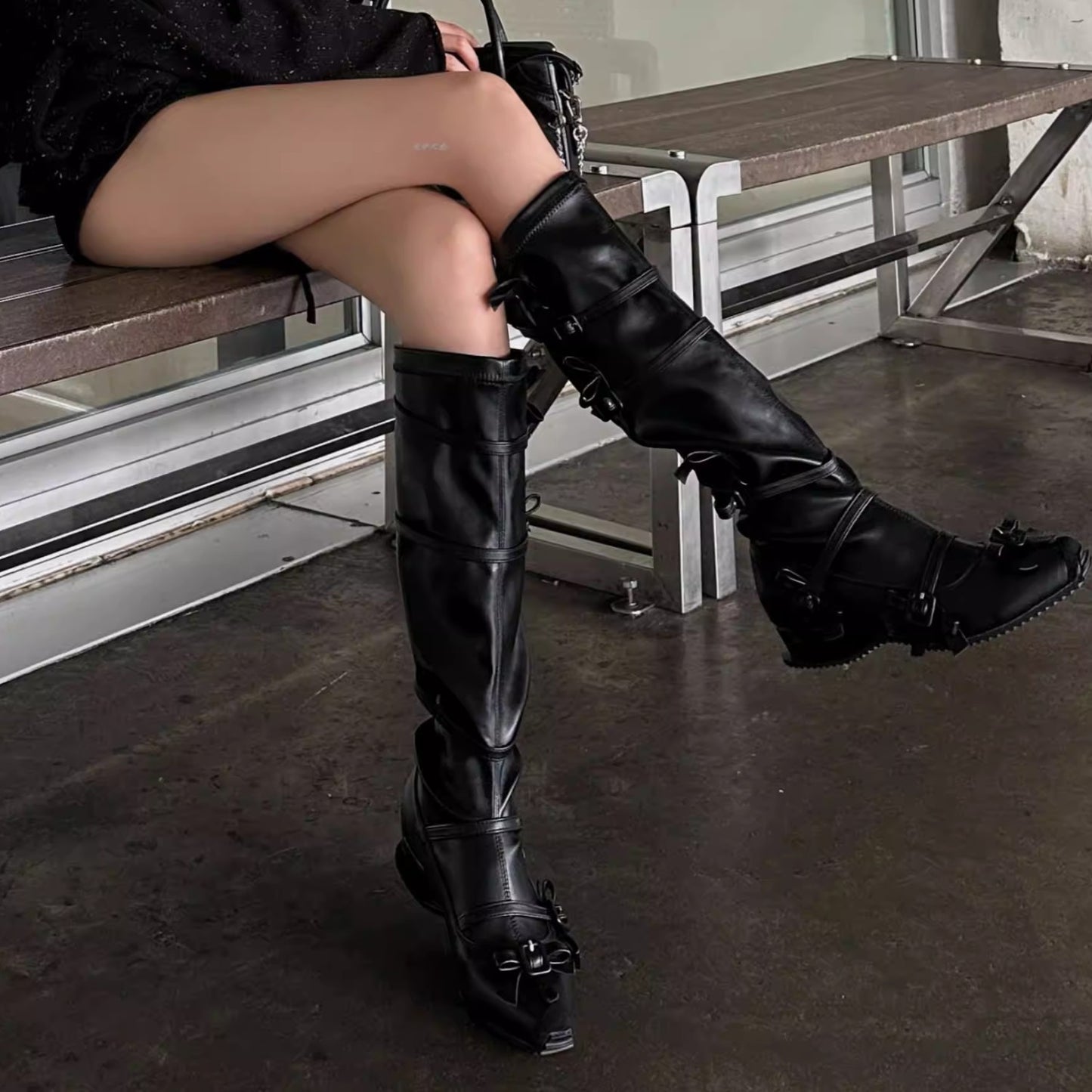 Floral Bow Lace up Boots