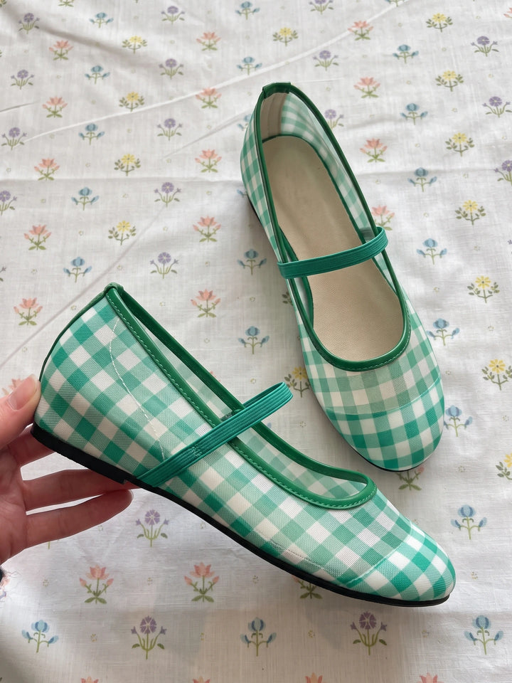 Veronique Gingham Mesh Mary Jane Flats