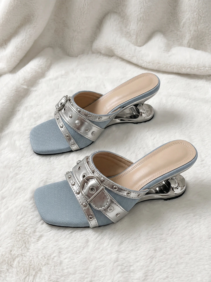 Lucienne Denim Studded Mules