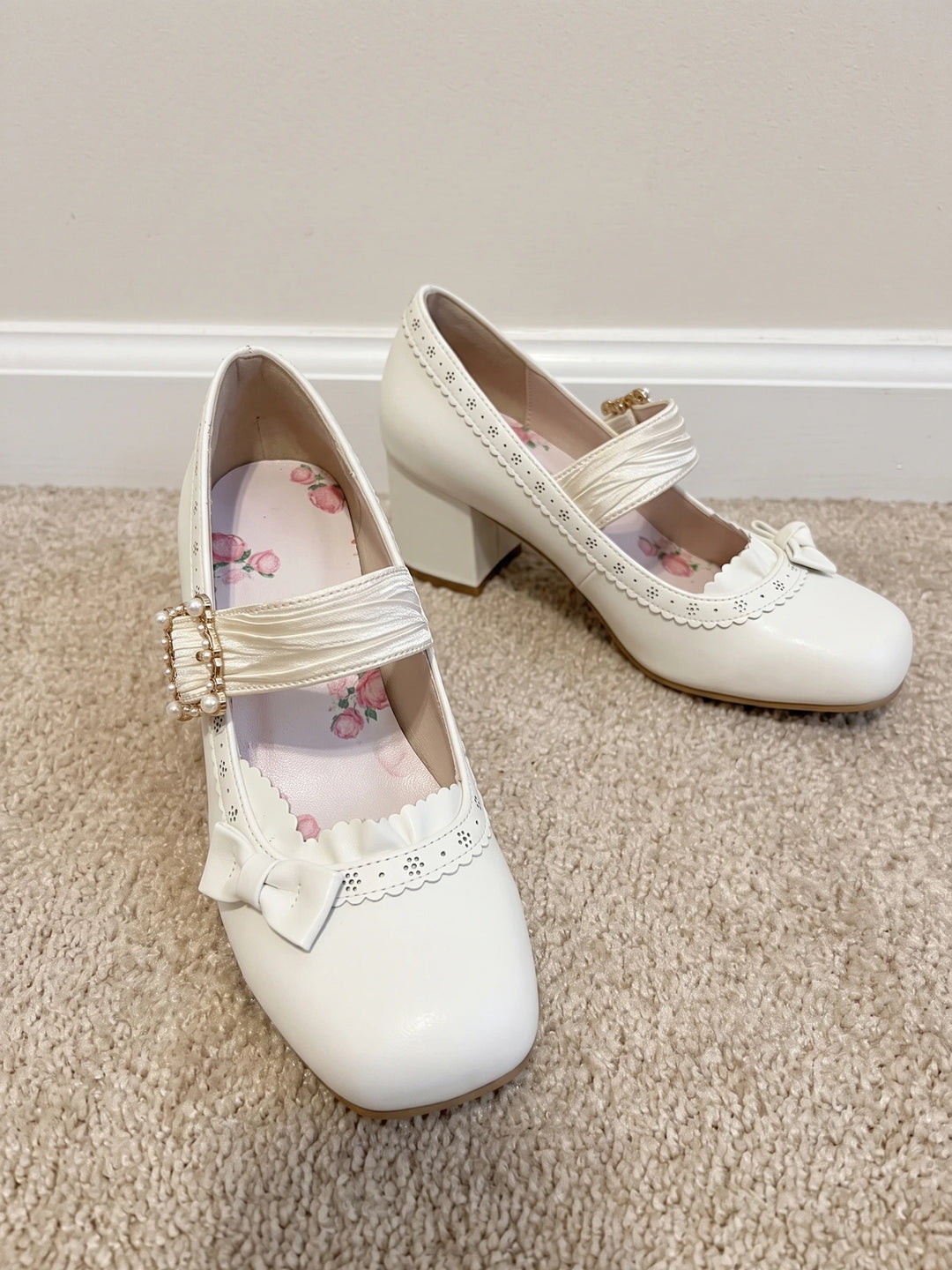 Mirelline Pearl Buckle Mary Jane Heels