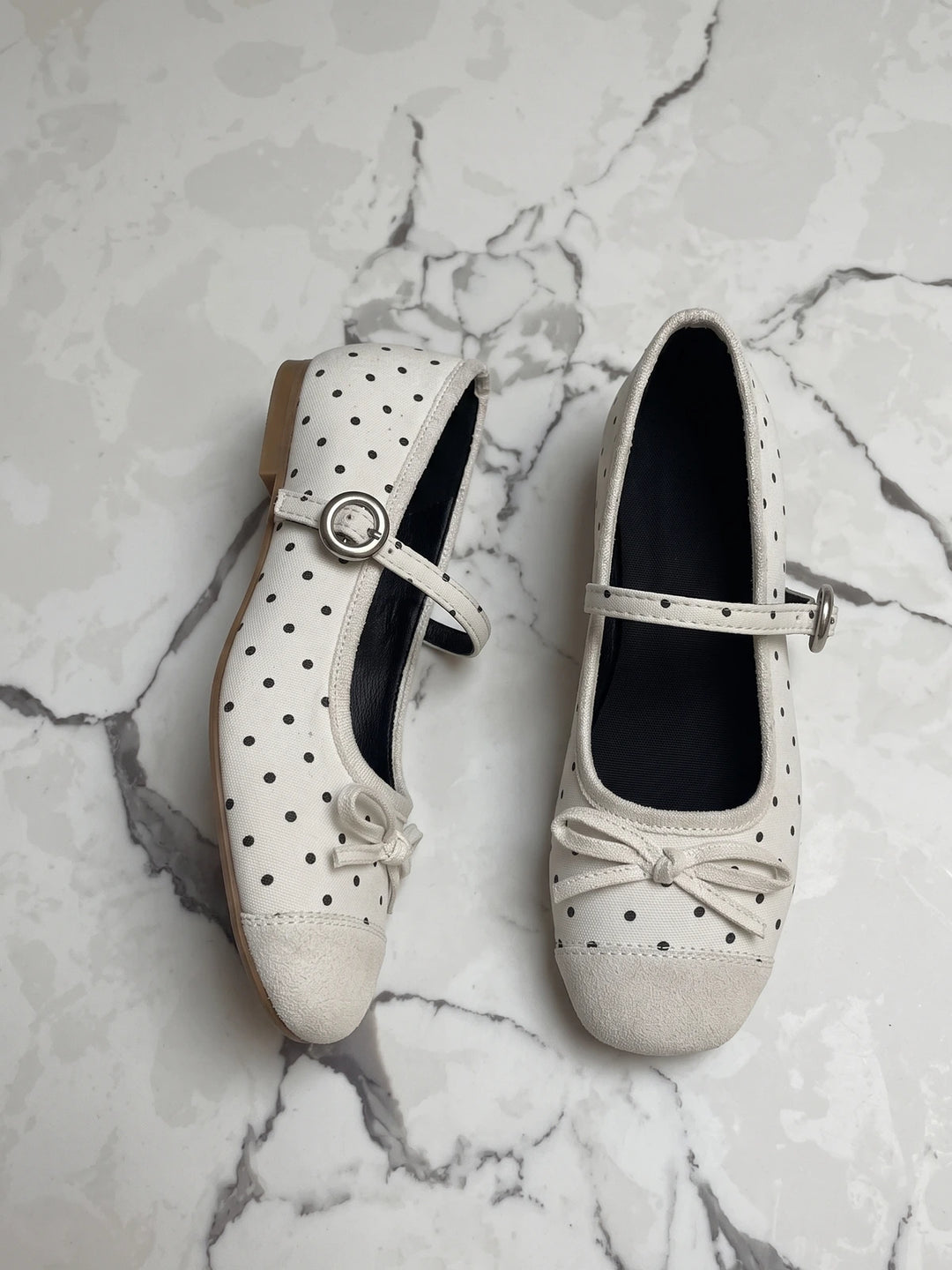 Zeline Polka Dot Suede Mary Jane Flats