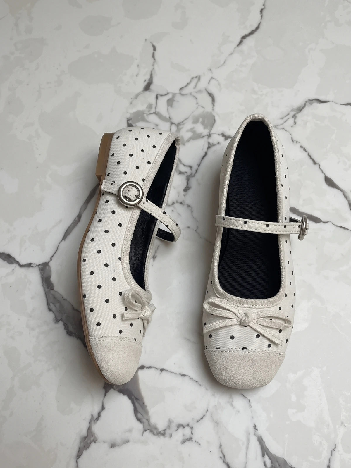 Zeline Polka Dot Suede Mary Jane Flats