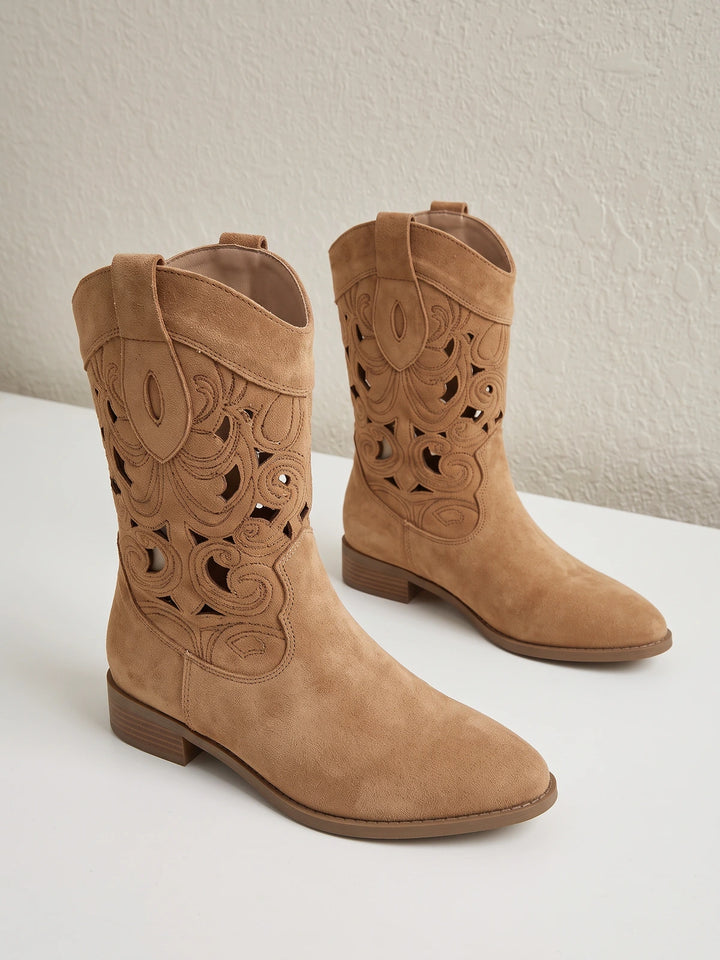 Zelie Laser-Cut Suede Western Boots