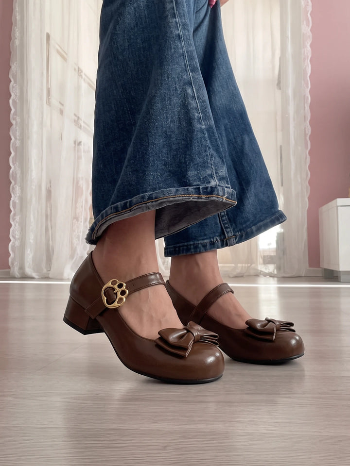 Zeline Glossy Bow Mary Jane Heels