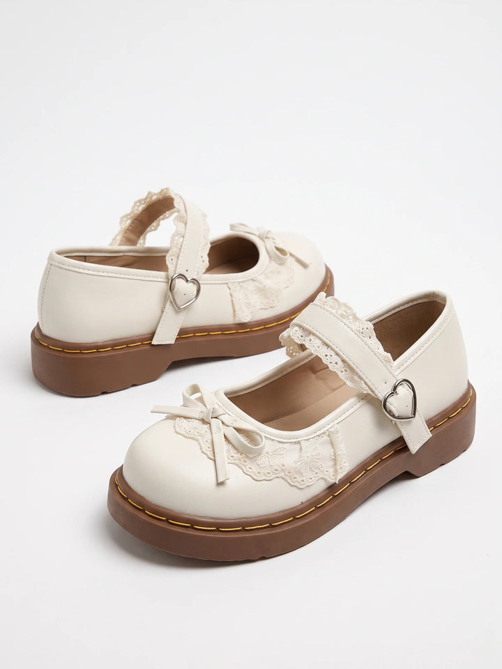 Soleil Lace Heart-Buckle Mary Jane Flats