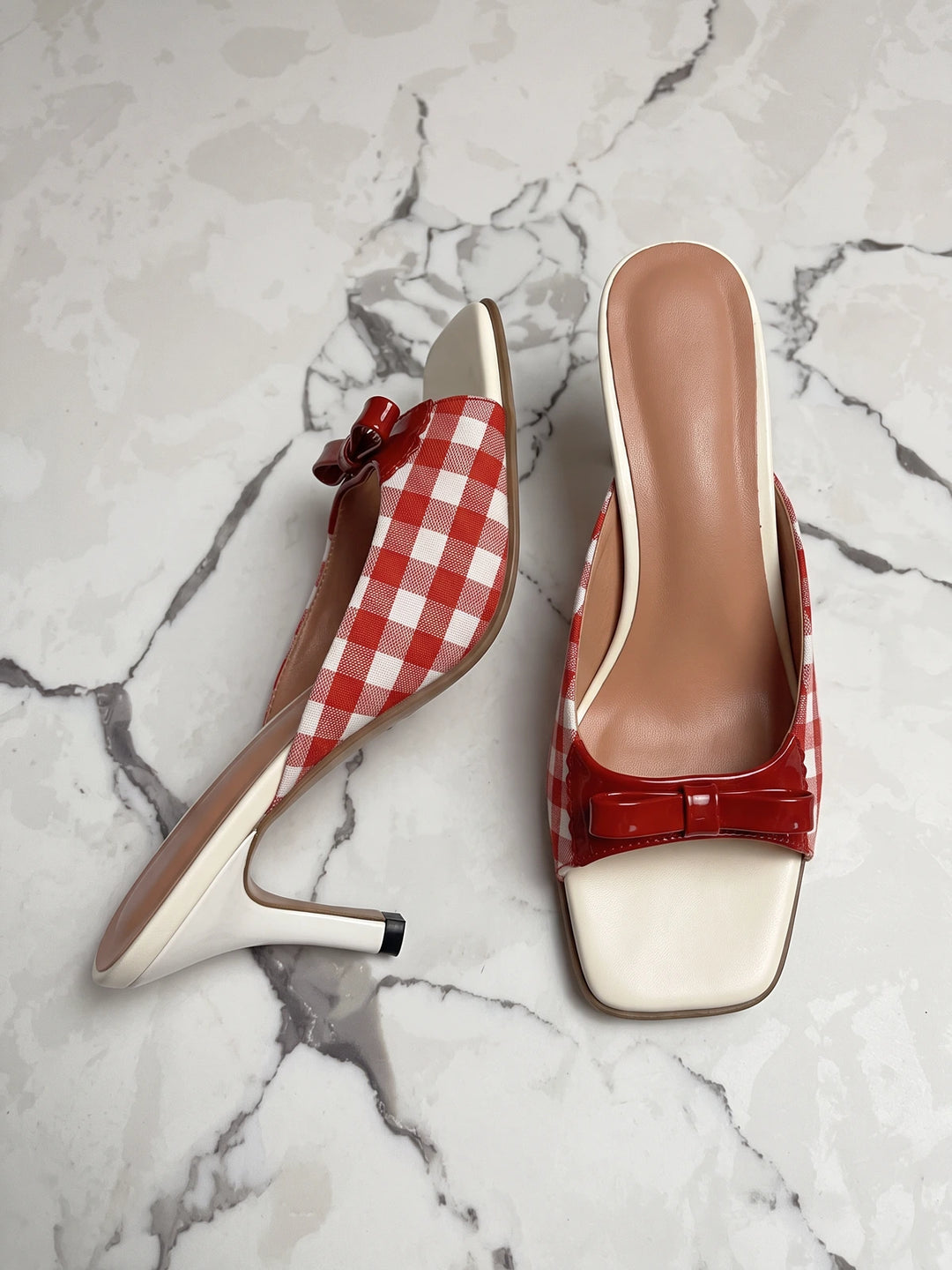 Albertine Gingham Bow Mules