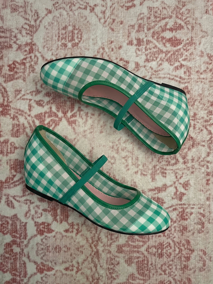 Veronique Gingham Mesh Mary Jane Flats
