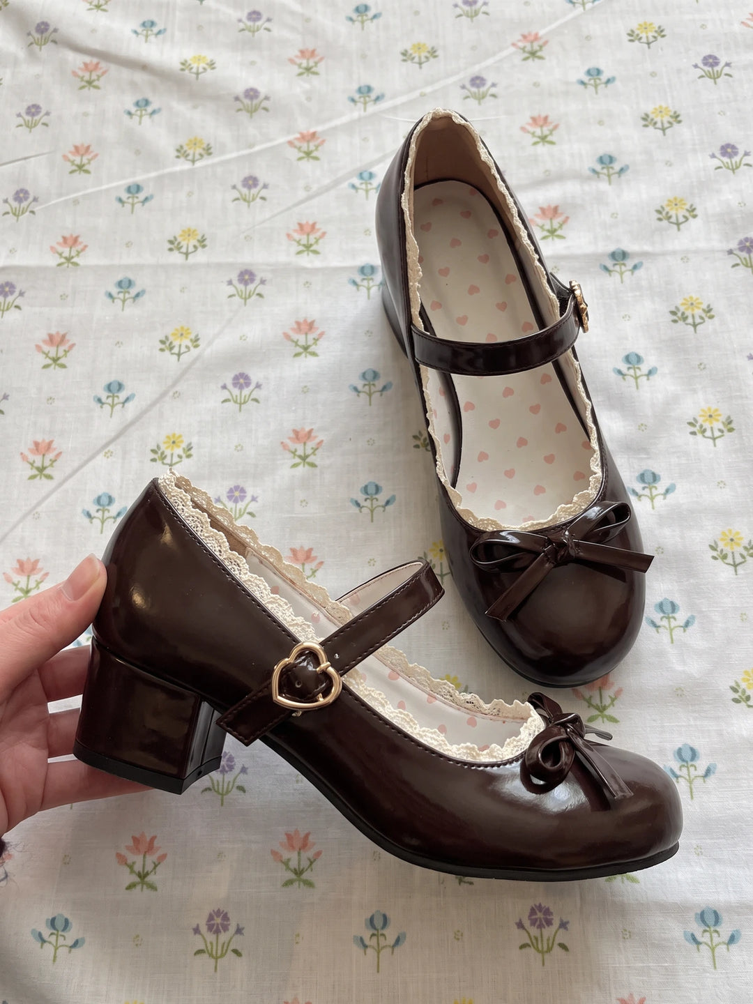 Fiorette Glossy Lace Mary Jane Heels