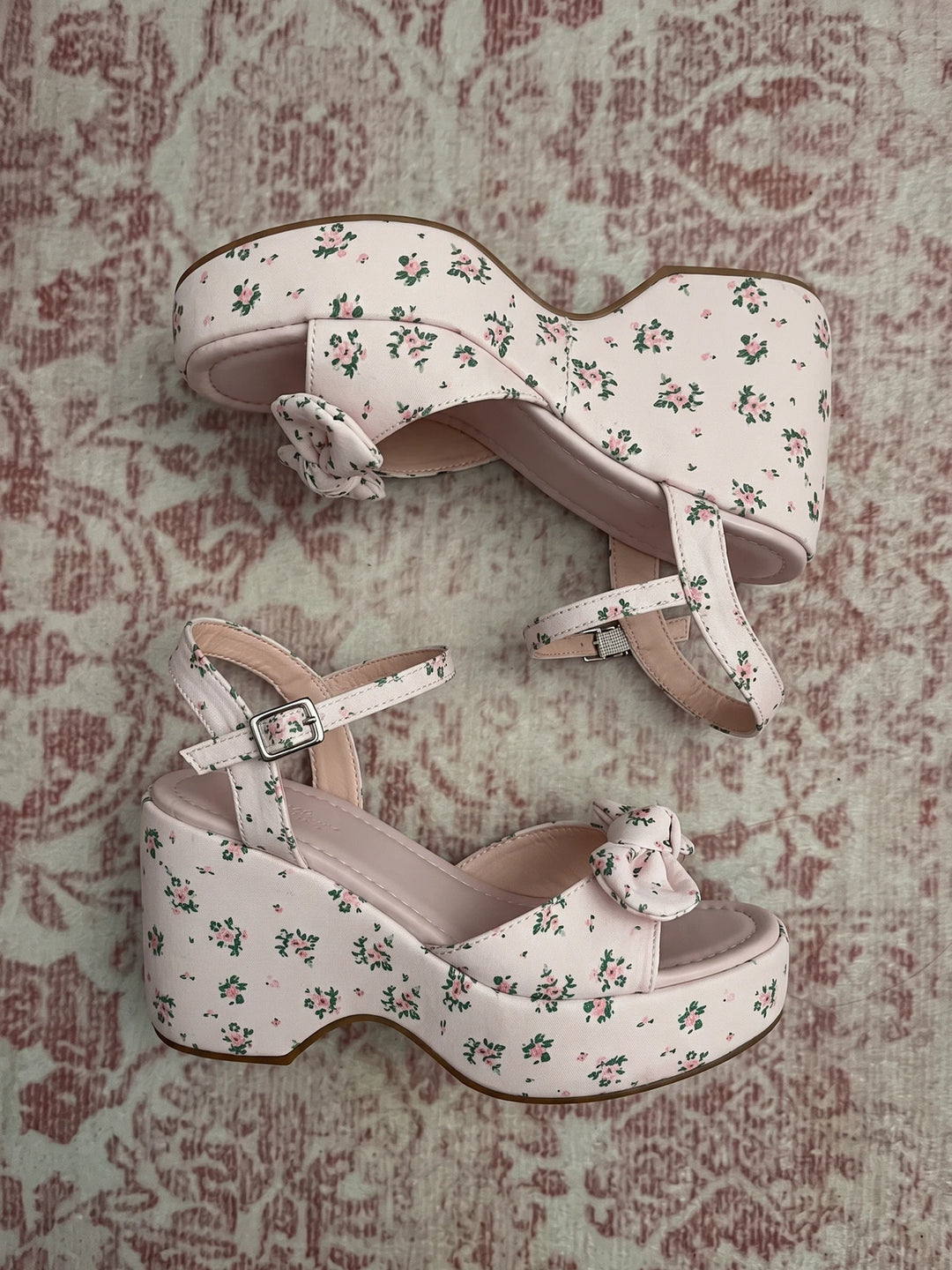 Annelise Floral Bow Wedge Sandals