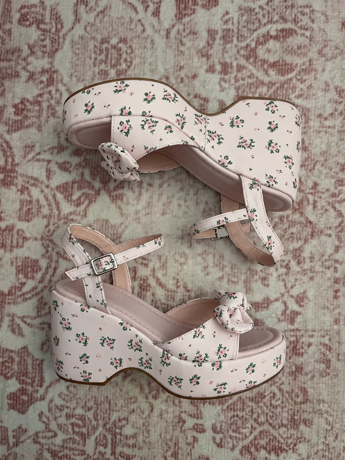 Annelise Floral Bow Wedge Sandals